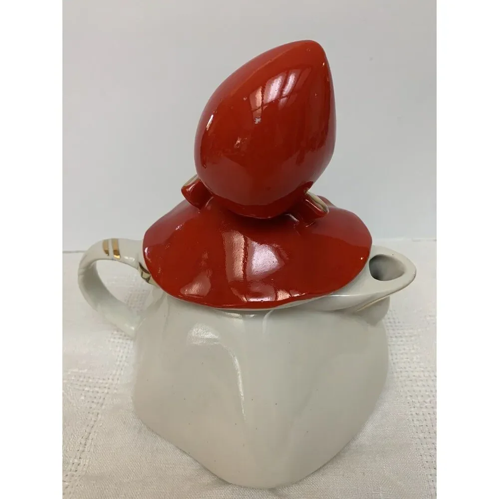 MCM Hull Little Red Riding Hood Tea Pot Set Red & White Ceramic 6 Pieces